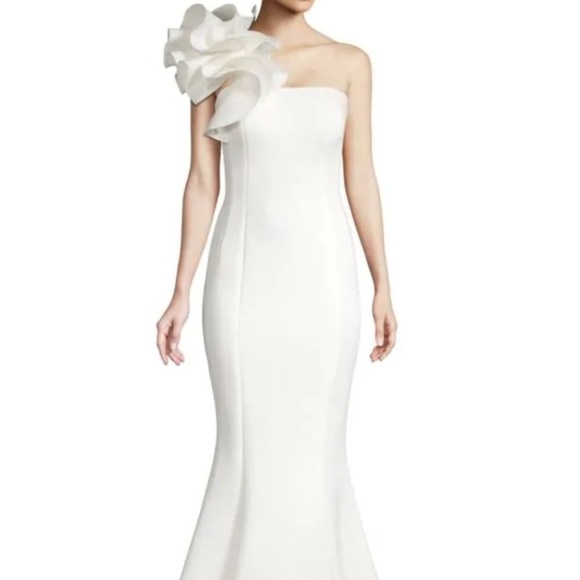 Jovani - 63994 One Shoulder Ruffle Sleeve Mermaid Evening Gown